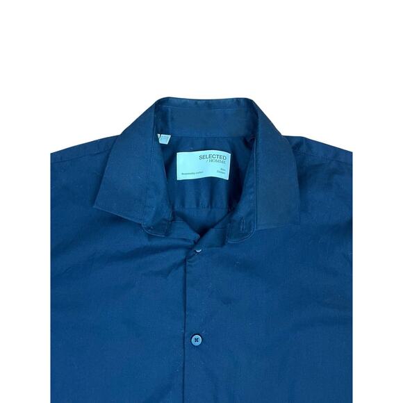 Selected Homme Slim Cuban Collar Shirt Sky Captain Blue Short Sleeve Size 18 / M - Picture 4 of 7